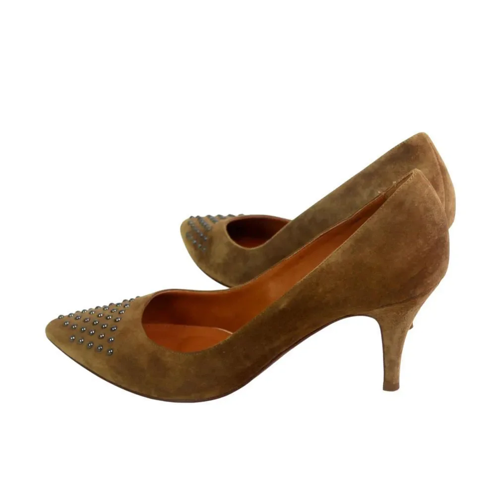 J. CREW OLIVE GENUINE LEATHER SUEDE MID HEEL POINTED CLASSIC PUMP SHOES Sz 8 1/2